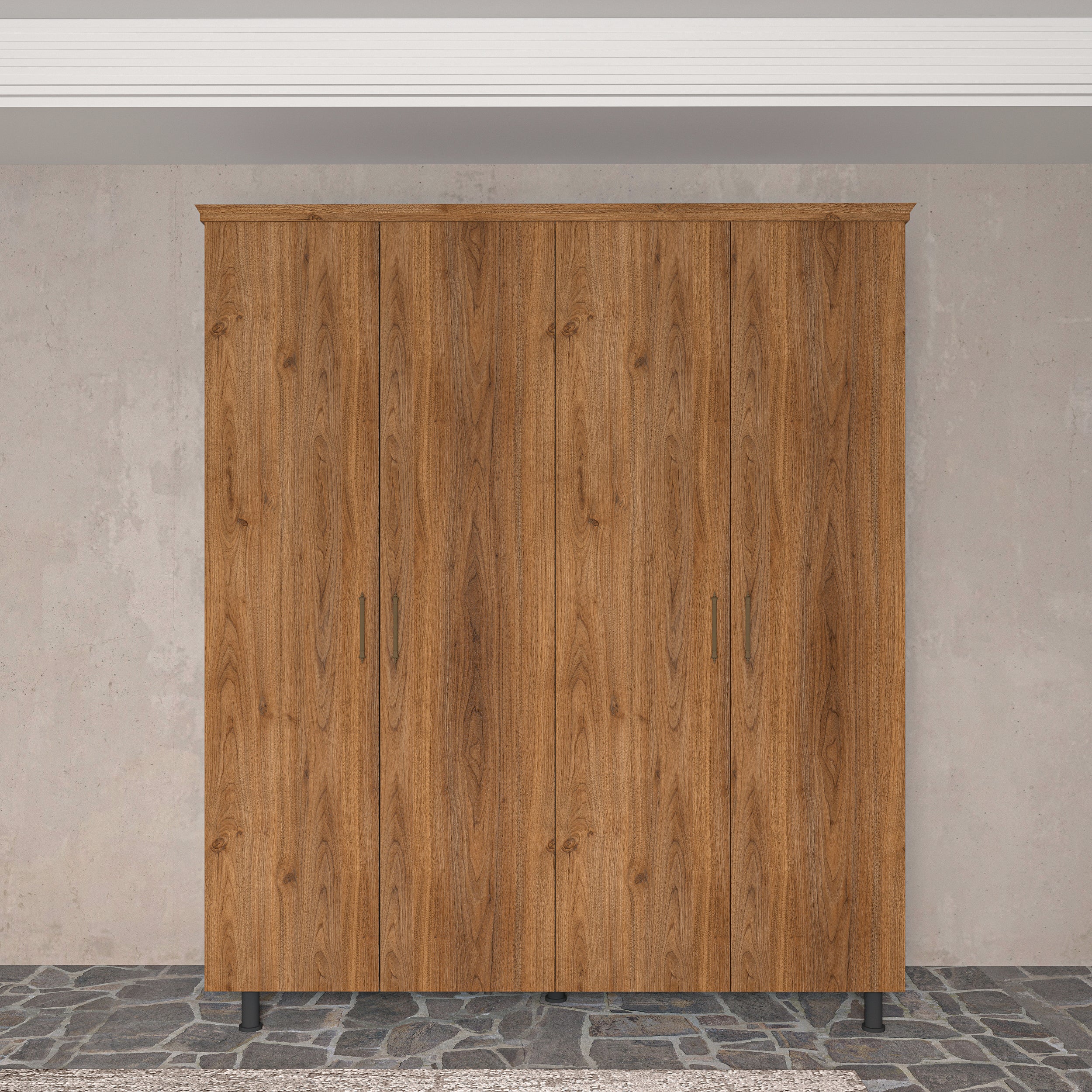 Soft Wood Model 4 Kapaklı Masif Ahşap Gardırop 4 Kapaklı Vernikli