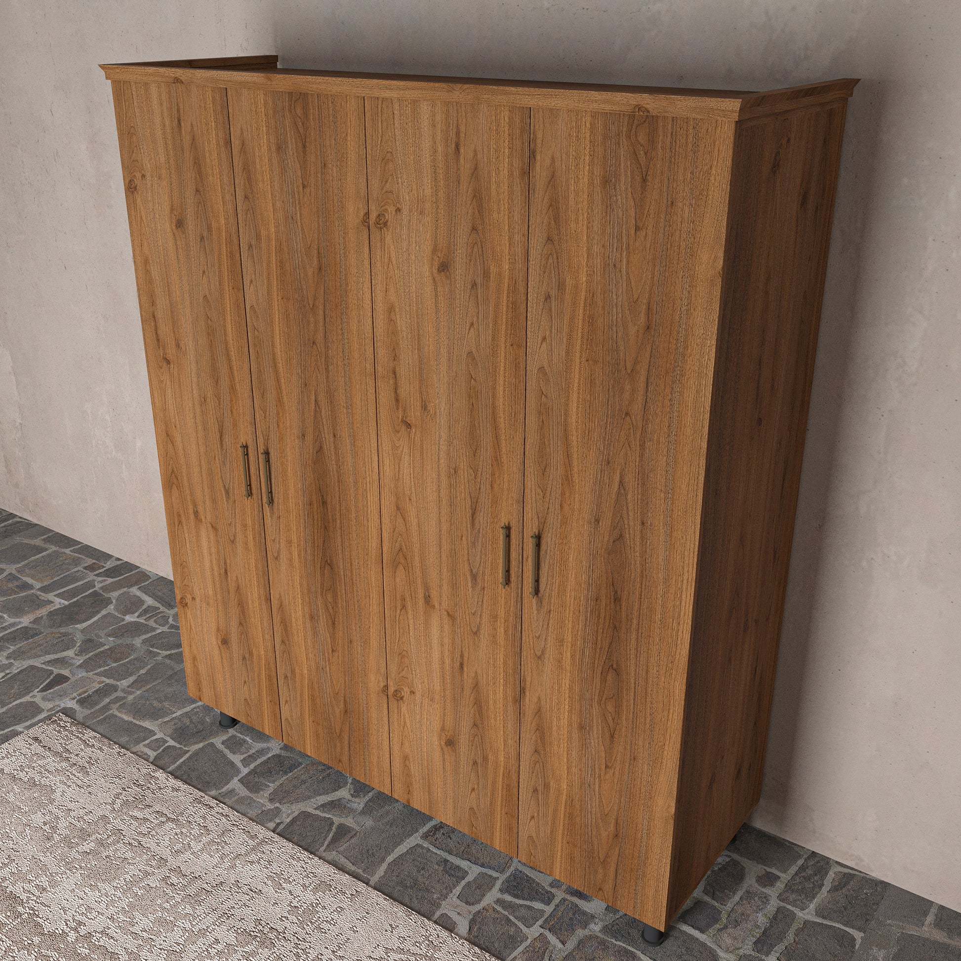 Soft Wood Model 4 Kapaklı Masif Ahşap Gardırop 4 Kapaklı Ceviz