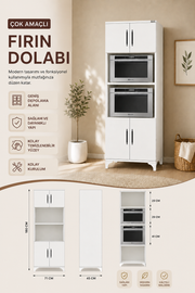 %100 Mdf Çok Amaçlı Kapaklı ve Açık Dolap, Fırın Ve Mikrodalga Fırın Mutfak Dolabı 180x71 Beyaz
