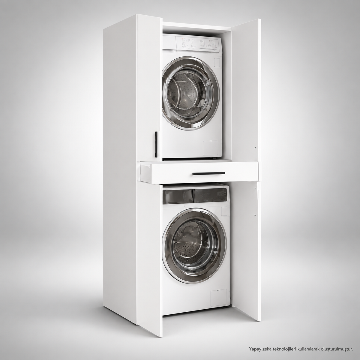 %100 MDF 2 Katlı Çamaşır Makinesi Dolabı Kurutma Makinesi Dolabı