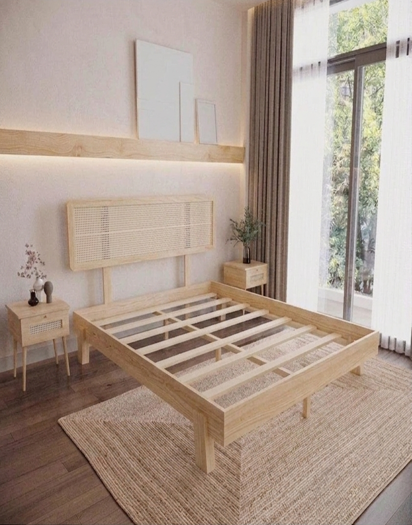 Li̇lyum Model Hazeran Başlıklı Masif Ahşap Karyola ve 2 Adet Komodin 90x200 Doğal