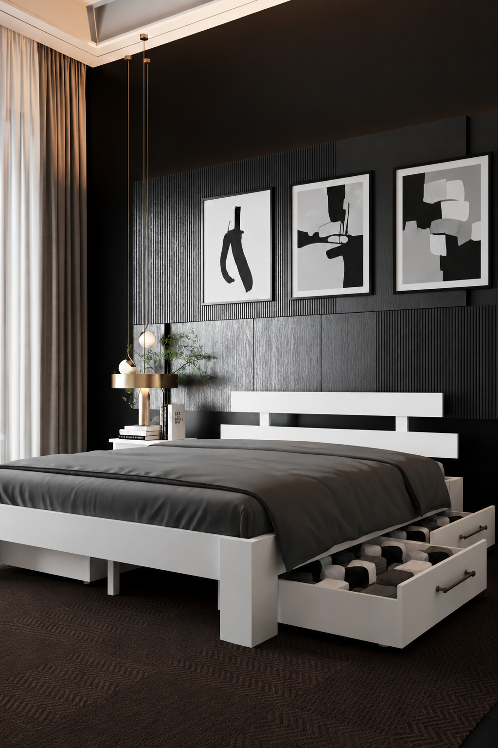 Lotus 4 Çekmeceli MDF Karyola 90x200 Beyaz