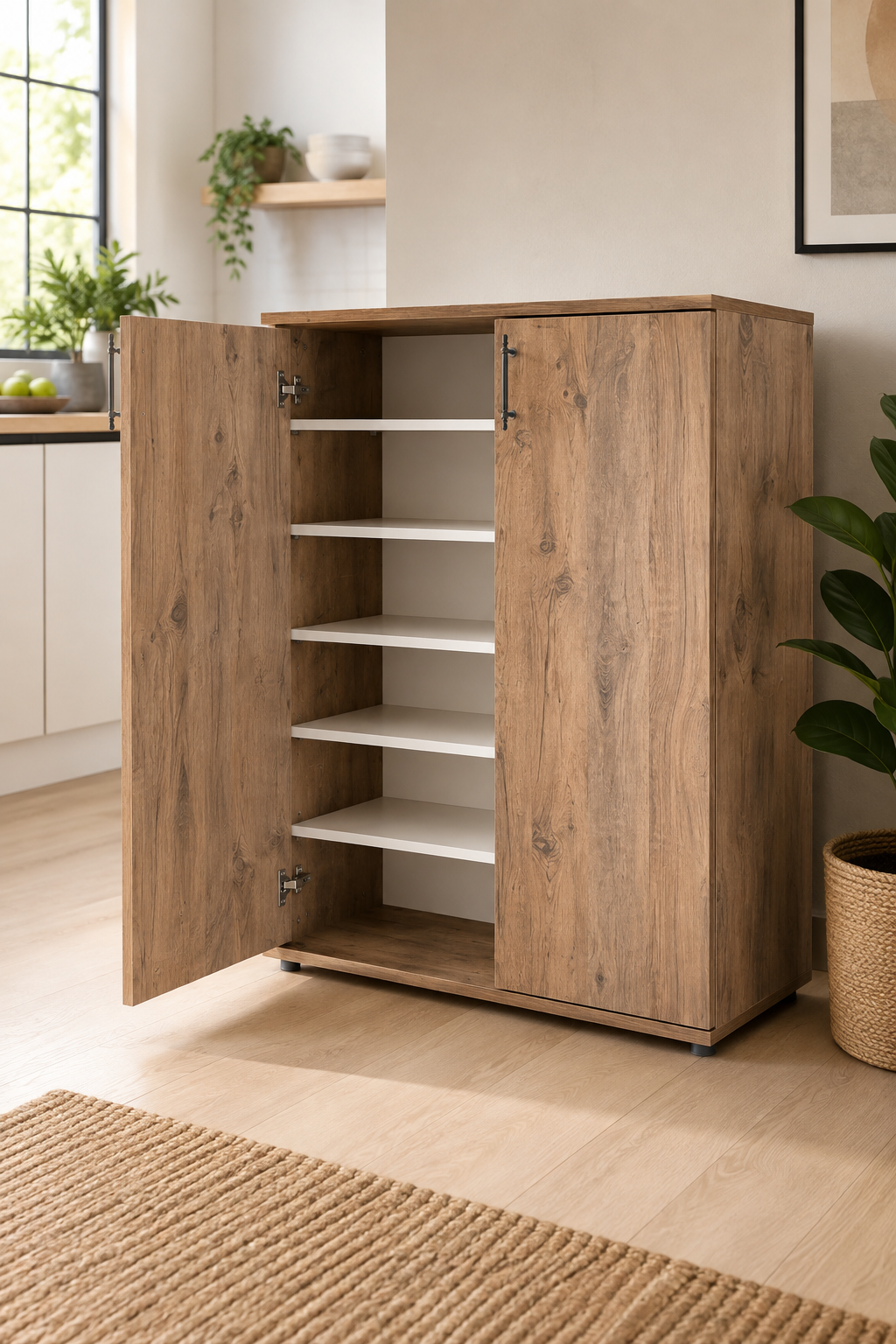 Multix %100 MDF Çok Amaçlı 2 Kapaklı 5 Raflı Ayakkabılık Kiler ve Mutfak Dolabı