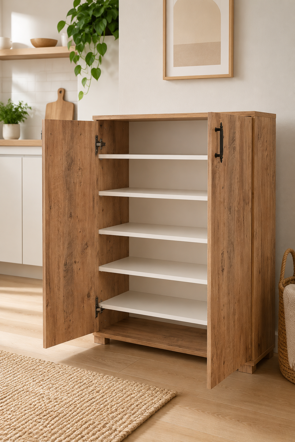Multix %100 MDF Çok Amaçlı 2 Kapaklı 5 Raflı Ayakkabılık Kiler ve Mutfak Dolabı