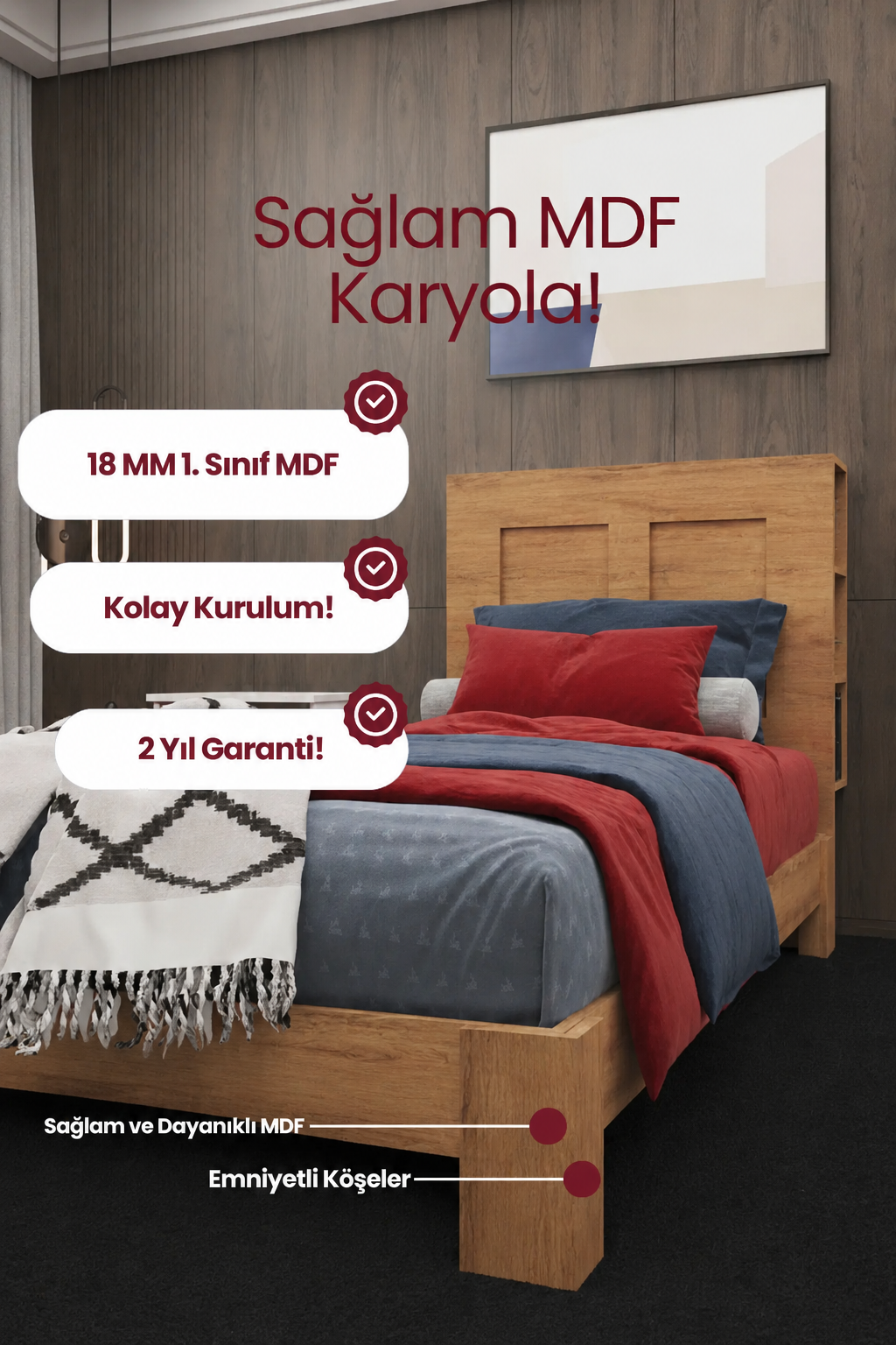 My Chapter Kitaplık Başlıklı MDF Karyola 150x200 Atlantik Çam