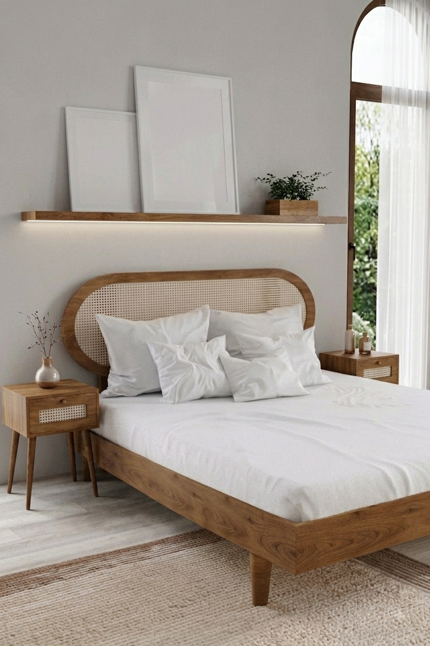 Padova Model Hazeran Başlıklı Masif Ahşap Karyola 2 Adet Komodin 140x190 Doğal