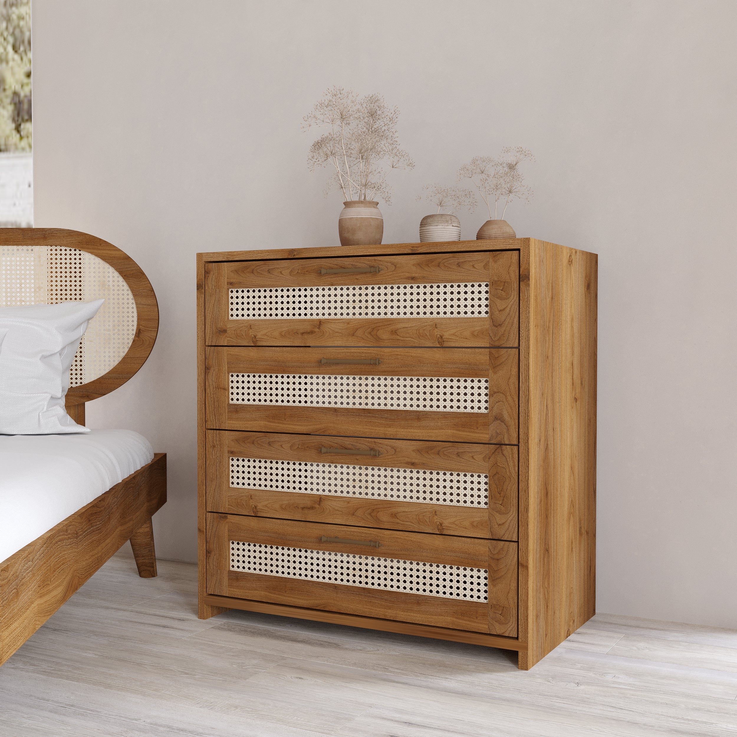 Padova Model Ceviz Renk 4 Çekmeceli Şifonyer 88x80 Vernikli