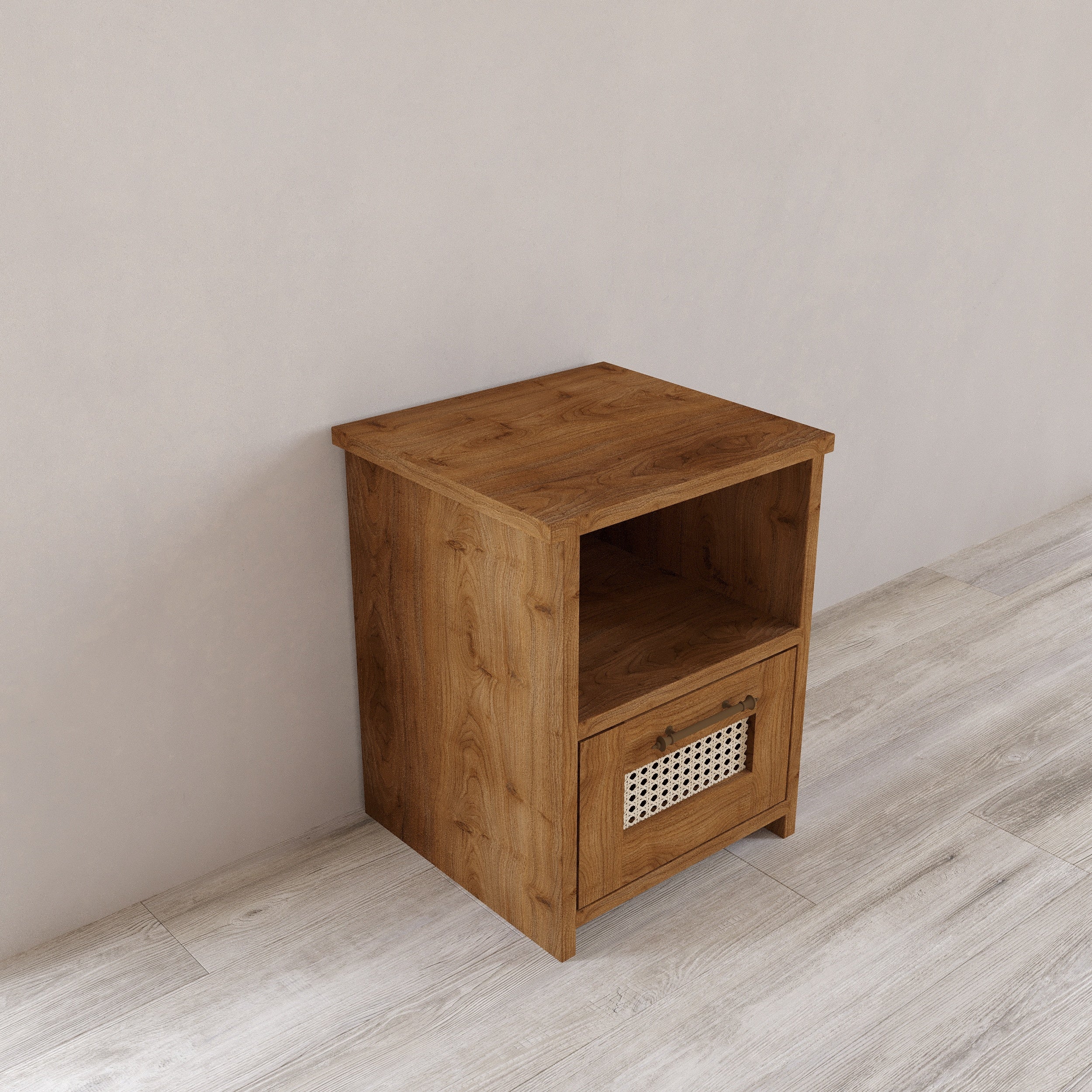 Padova Hazeranlı Model Ceviz Renk Çekmeceli Masif Ahşap Komodin 42x42 Vernikli