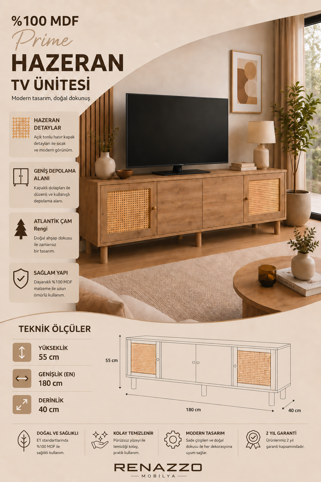 % 100 Mdf Prime Hazeran TV Ünitesi
