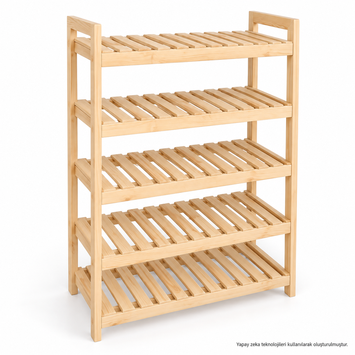 Renazzo 5 raflı doğal ahşap ayakkabılık 60x25x100 cm ön görünüm