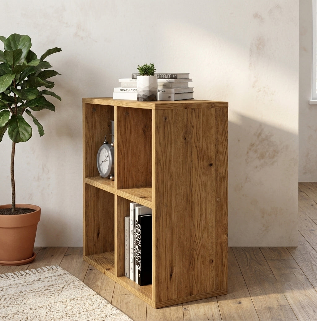 Atlantik Çam MDF dekoratif kare kitaplık yandan görünüm