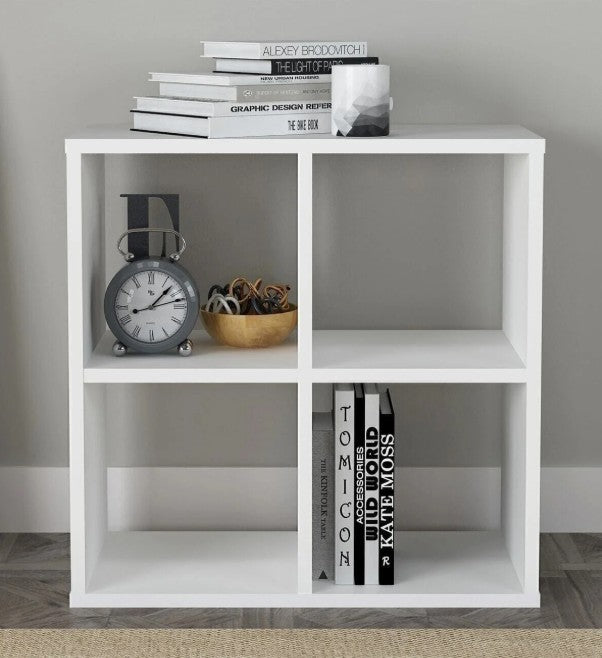 Beyaz MDF dekoratif kare kitaplık 60x60 cm dört bölmeli
