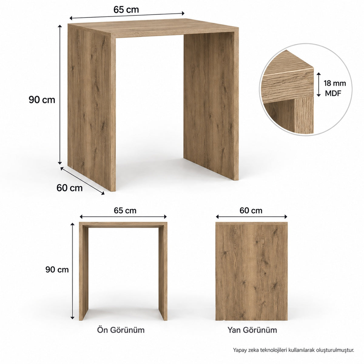 Mdf Çamaşır Makinesi Dolabı Atlantik Çam 65x90x60 cm teknik ölçü
