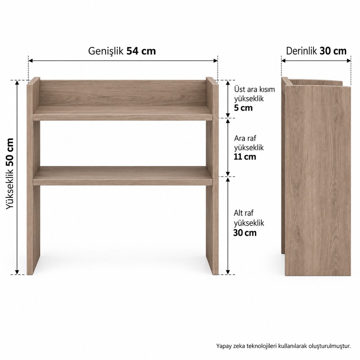 Atlantik Çam mikrodalga fırın rafı teknik ölçüleri 54 cm genişlik 30 cm derinlik 50 cm yükseklik