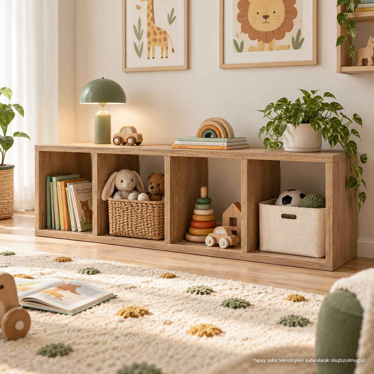 Montessori 4 Bölmeli Saklama Ünitesi Atlantik Çam çocuk odası kullanım görseli 2