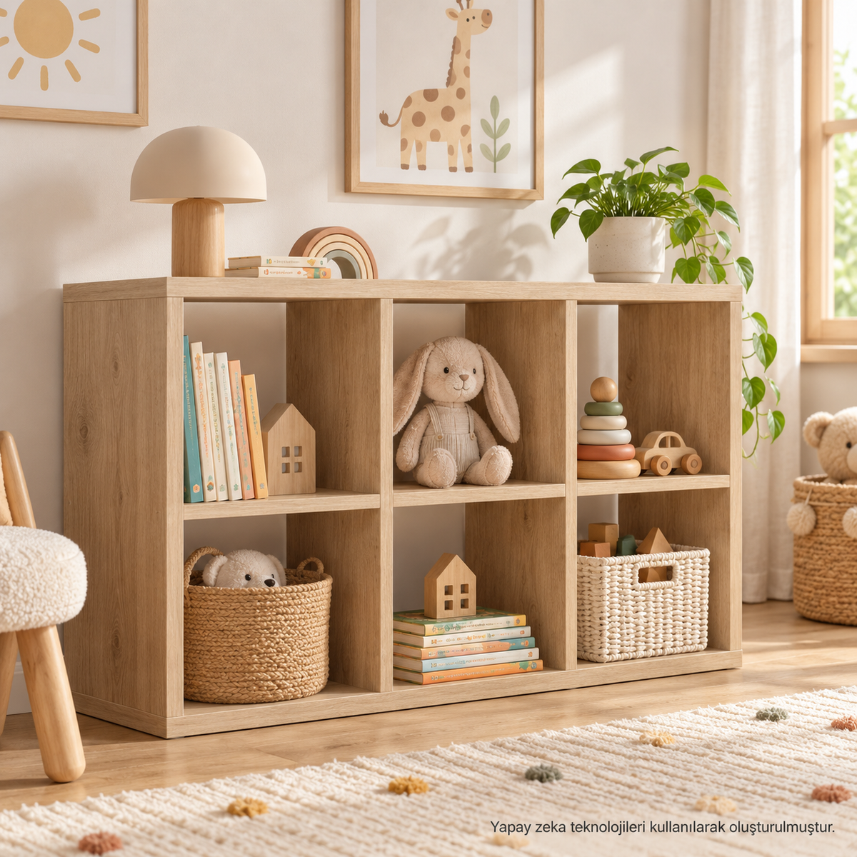 Montessori 6 Bölmeli Saklama Ünitesi Atlantik Çam açık sırt çocuk odası