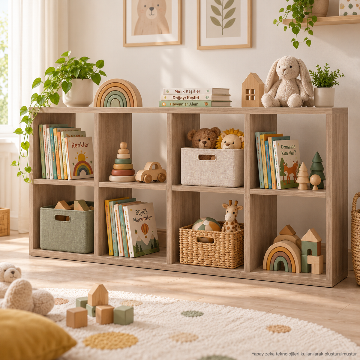 Montessori 8 Bölmeli Saklama Ünitesi Atlantik Çam çocuk odası lifestyle