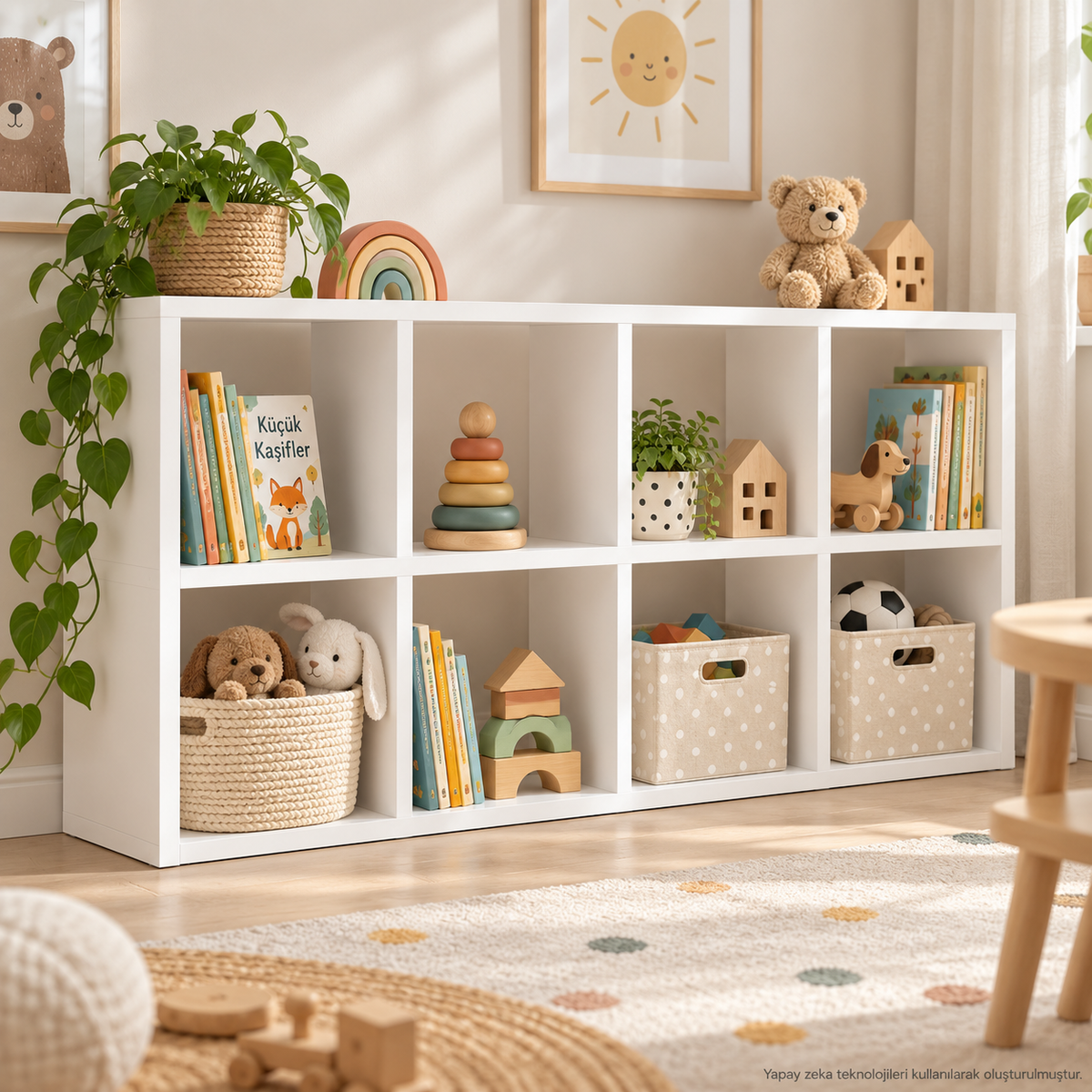 Montessori 8 Bölmeli Saklama Ünitesi Beyaz çocuk odası lifestyle