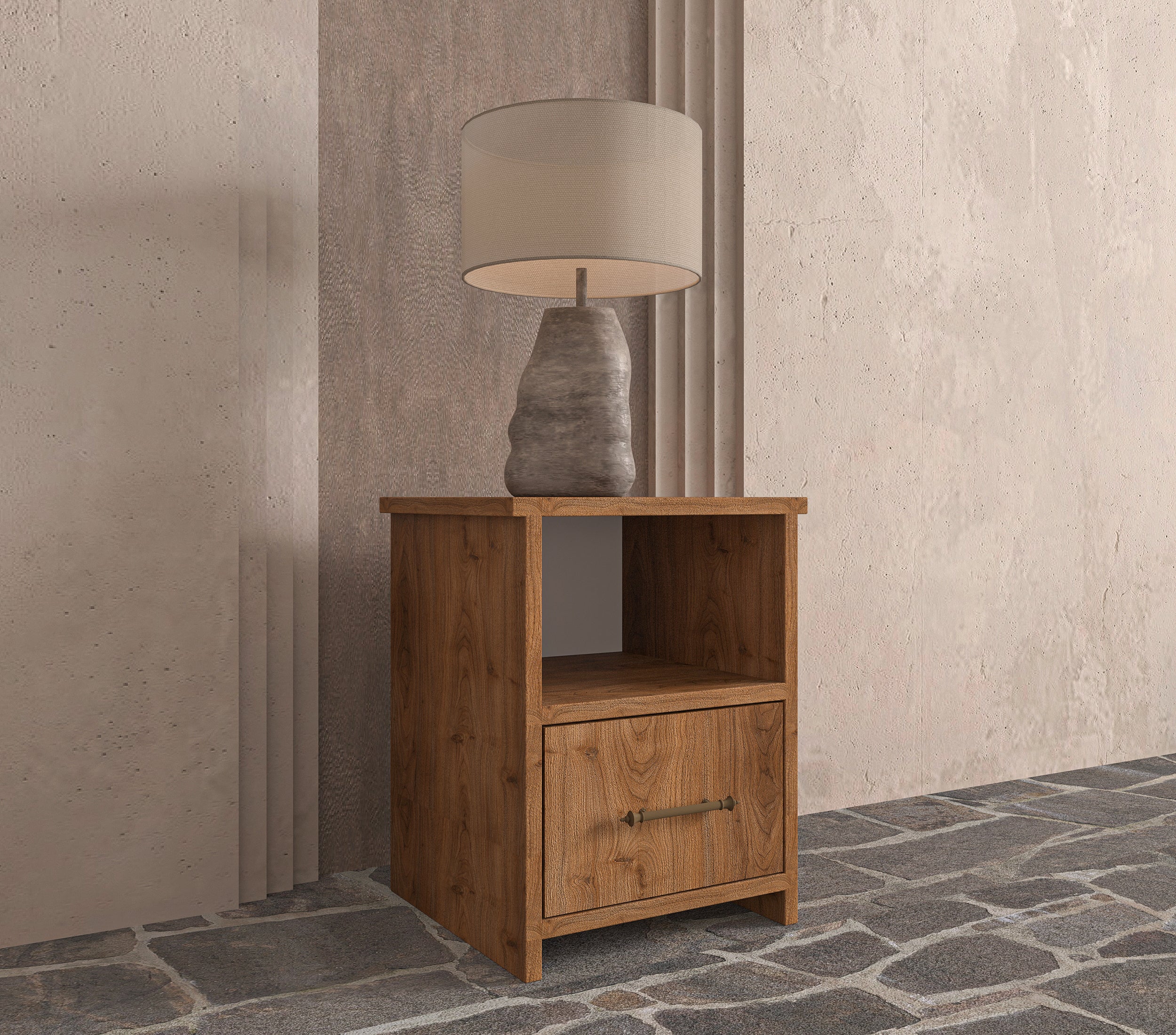 Soft Wood Model Masif Ahşap Çekmeceli Komodin  Vernikli