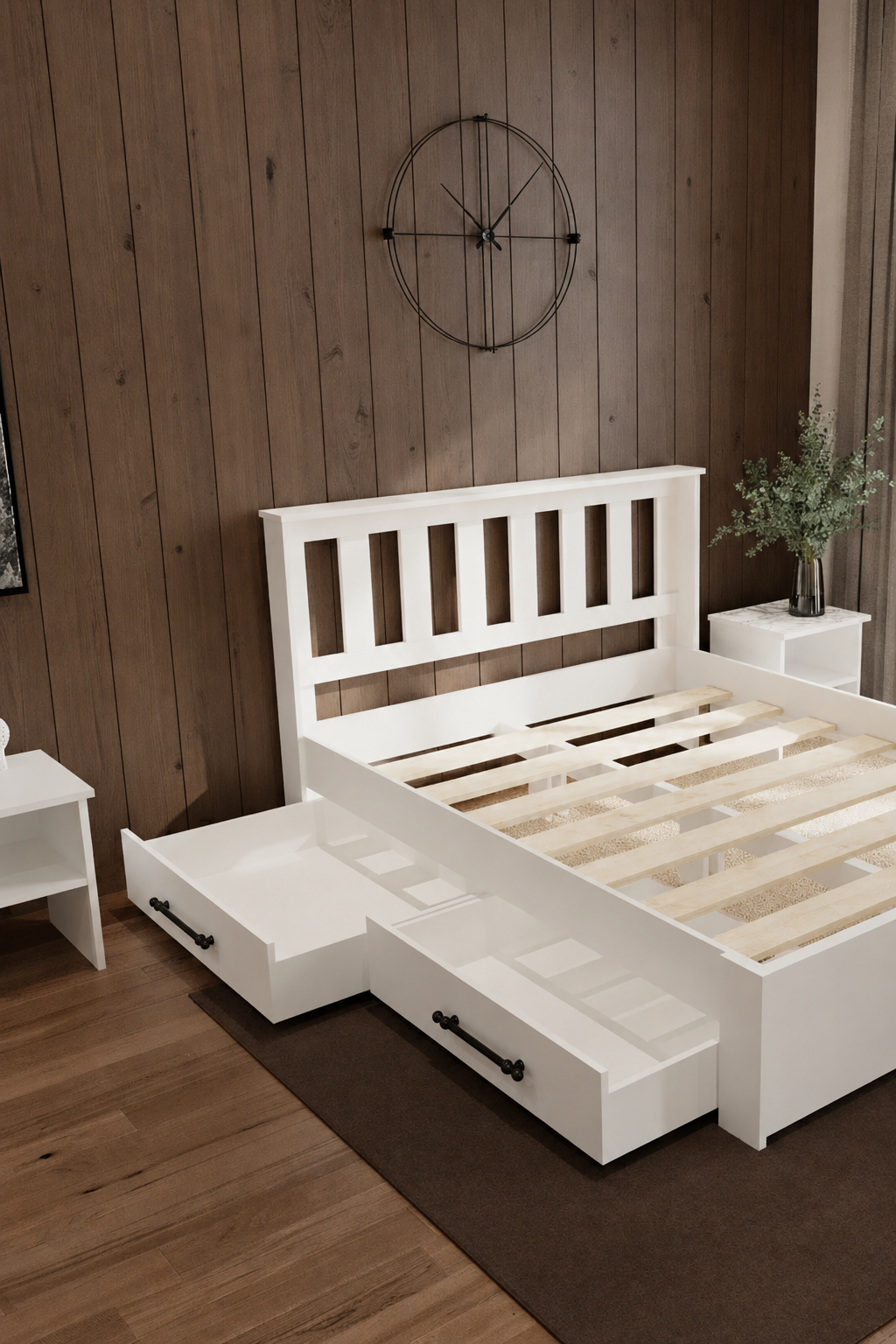 Stark 2 Çekmeceli MDF Karyola 120x200 Beyaz