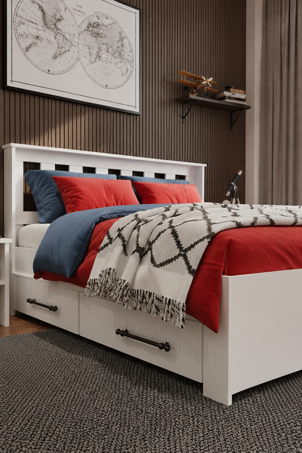 Stark 2 Çekmeceli MDF Karyola 140x190 Beyaz