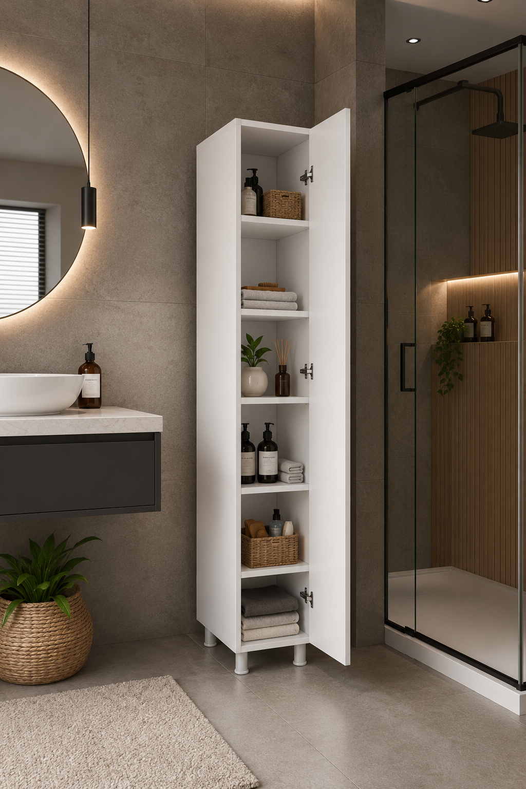 %100 Mdf Tek Kapaklı 5 Raflı Çok Amaçlı Banyo Mutfak Kiler Erzak Dolabı 1 Kapaklı
