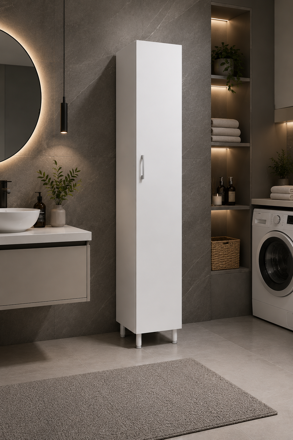 %100 Mdf Tek Kapaklı 5 Raflı Çok Amaçlı Banyo Mutfak Kiler Erzak Dolabı 1 Kapaklı
