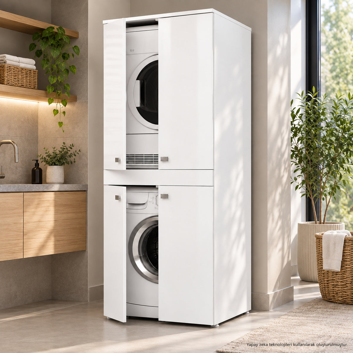 Renazzo %100 MDF Çamaşır Makinesi ve Kurutma Makinesi Dolabı Beyaz lifestyle