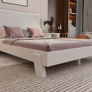 Alaz Model Beyaz Renk Çam Ahşap Karyola Ve İki Komodin Set ( Dikey )