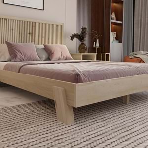 Alaz Model Doğal Çam Ahşap Karyola Ve İki Komodin Set ( Dikey )