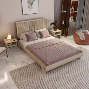 Alaz Model Vernikli Çam Ahşap Karyola Ve İki Komodin Set ( Dikey )