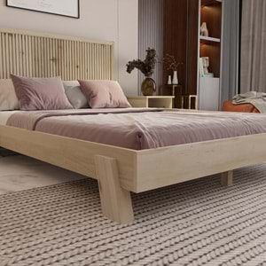 Alaz Model Vernikli Çam Ahşap Karyola ( Dikey )