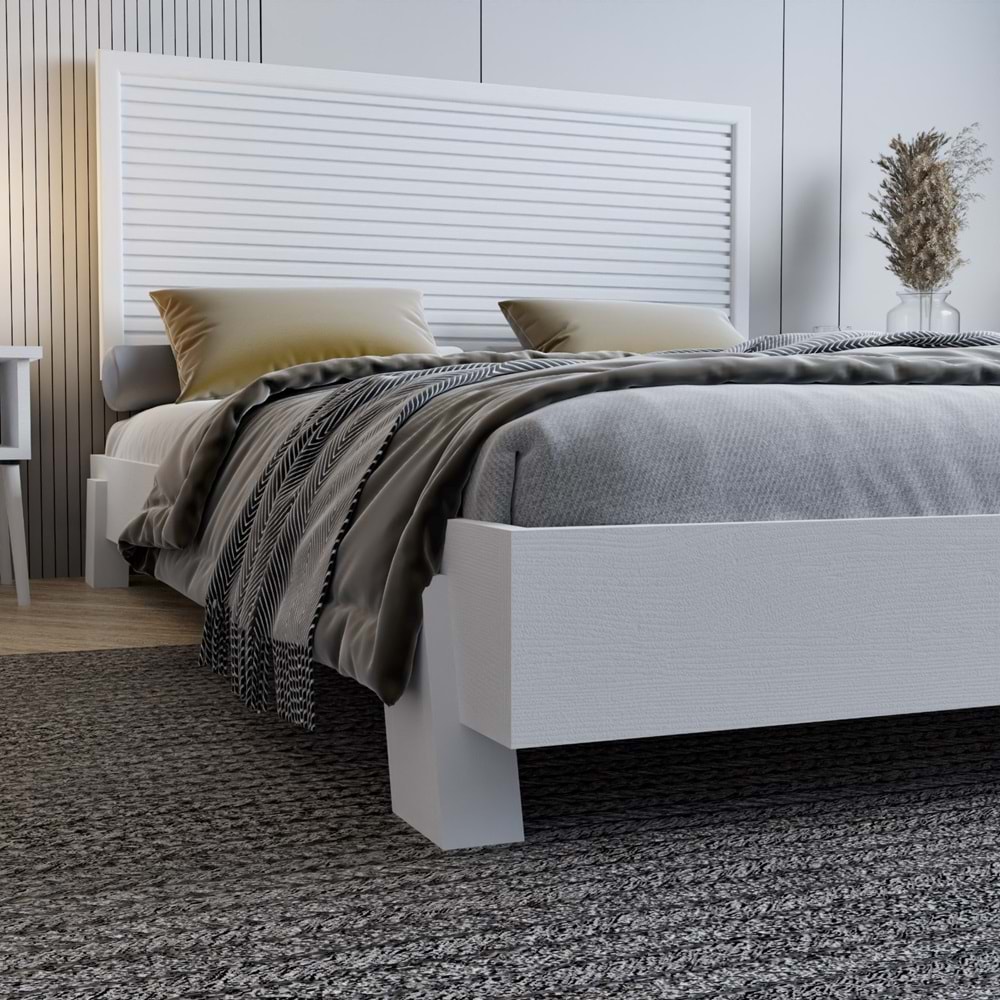 Alaz Model Beyaz Renk Çam Ahşap Karyola Ve İki Komodin Set ( YTY )