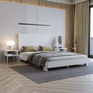 Alaz Model Beyaz Renk Çam Ahşap Karyola Ve İki Komodin Set ( YTY )