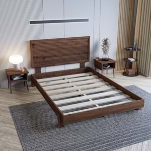 Alaz Model Ceviz Renk Çam Ahşap Karyola Ve İki Komodin Set ( YTY )