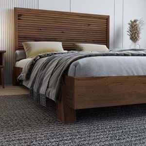 Alaz Model Ceviz Renk Çam Ahşap Karyola Ve İki Komodin Set ( YTY )