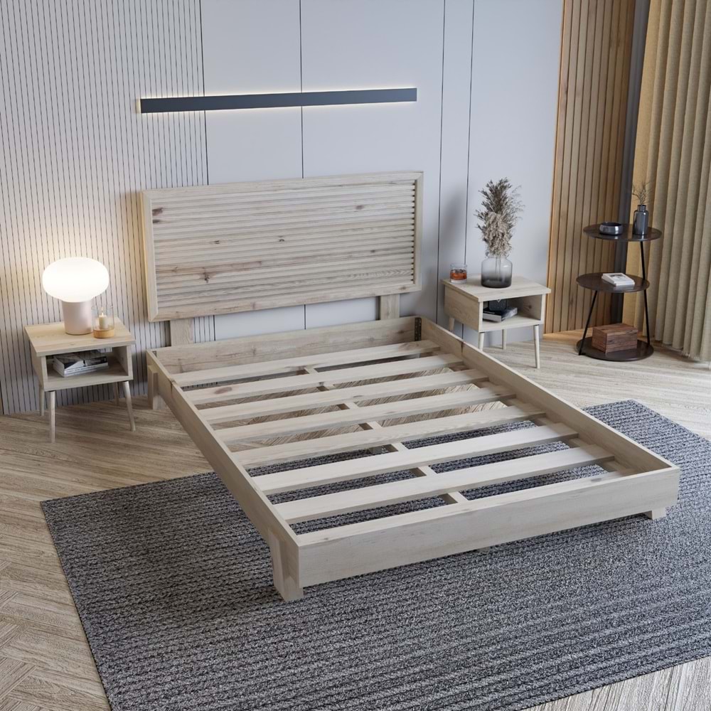 Alaz Model Doğal Çam Ahşap Karyola Ve İki Komodin Set ( YTY )