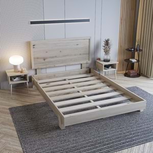 Alaz Model Vernikli Çam Ahşap Karyola Ve İki Komodin Set ( YTY )