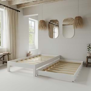 Canvas Model Yavrulu Beyaz Renk Çam Ahşap Karyola