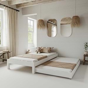 Canvas Model Yavrulu Beyaz Renk Çam Ahşap Karyola