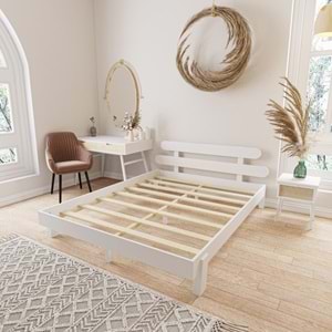 Damla Model Beyaz Renk Ahşap Karyola Ve İki komodin Set