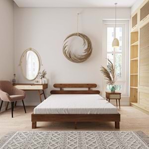 Damla Model Ceviz Renk Ahşap Karyola Ve İki komodin Set