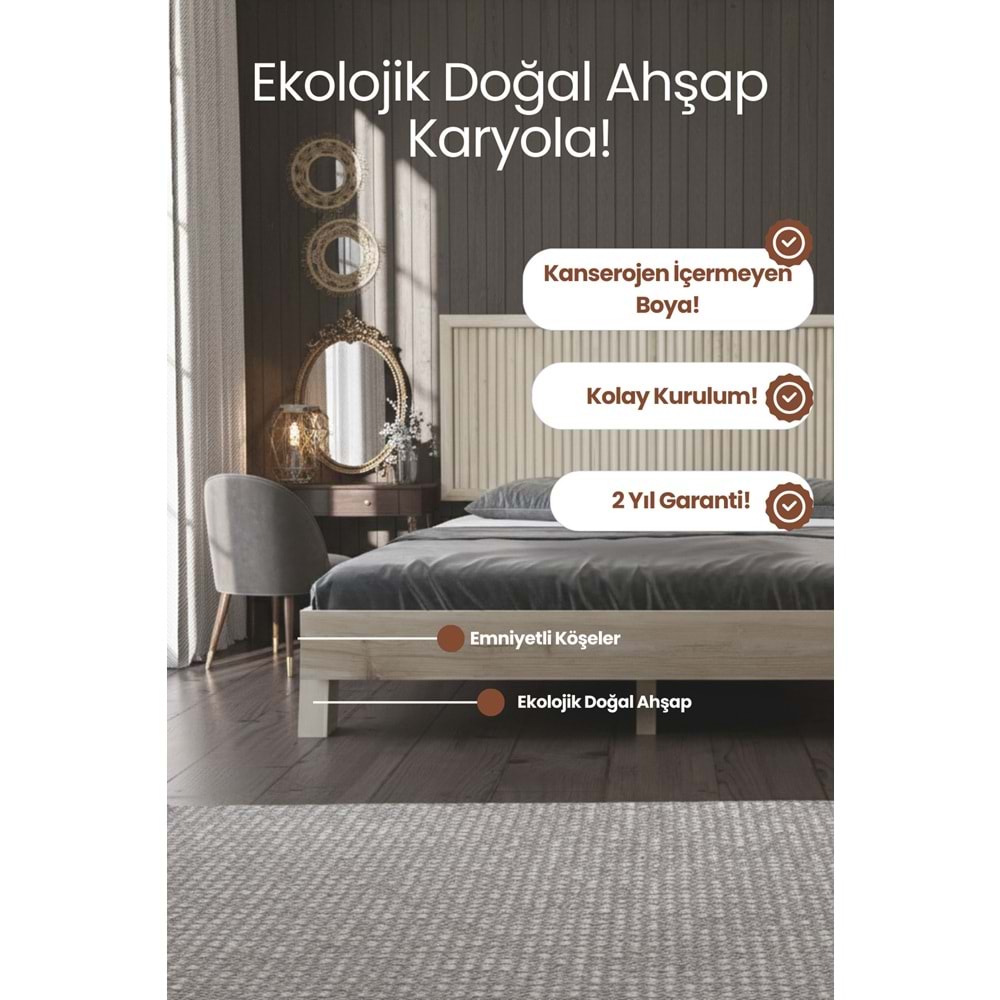 Ebruli Model Dikey Başlıklı Ahşap Karyola