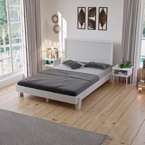 Ebruli Model Beyaz Renk Çam Ahşap Karyola