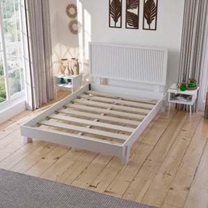 Ebruli Model Beyaz Renk Çam Ahşap Karyola