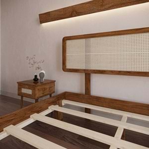 Hazeran Lilyum Model Ceviz Renk Ahşap Karyola Ve İki komodin Set