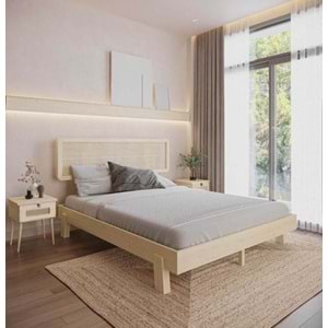 Hazeran Lilyum Model Doğal Ahşap Karyola Ve İki komodin Set