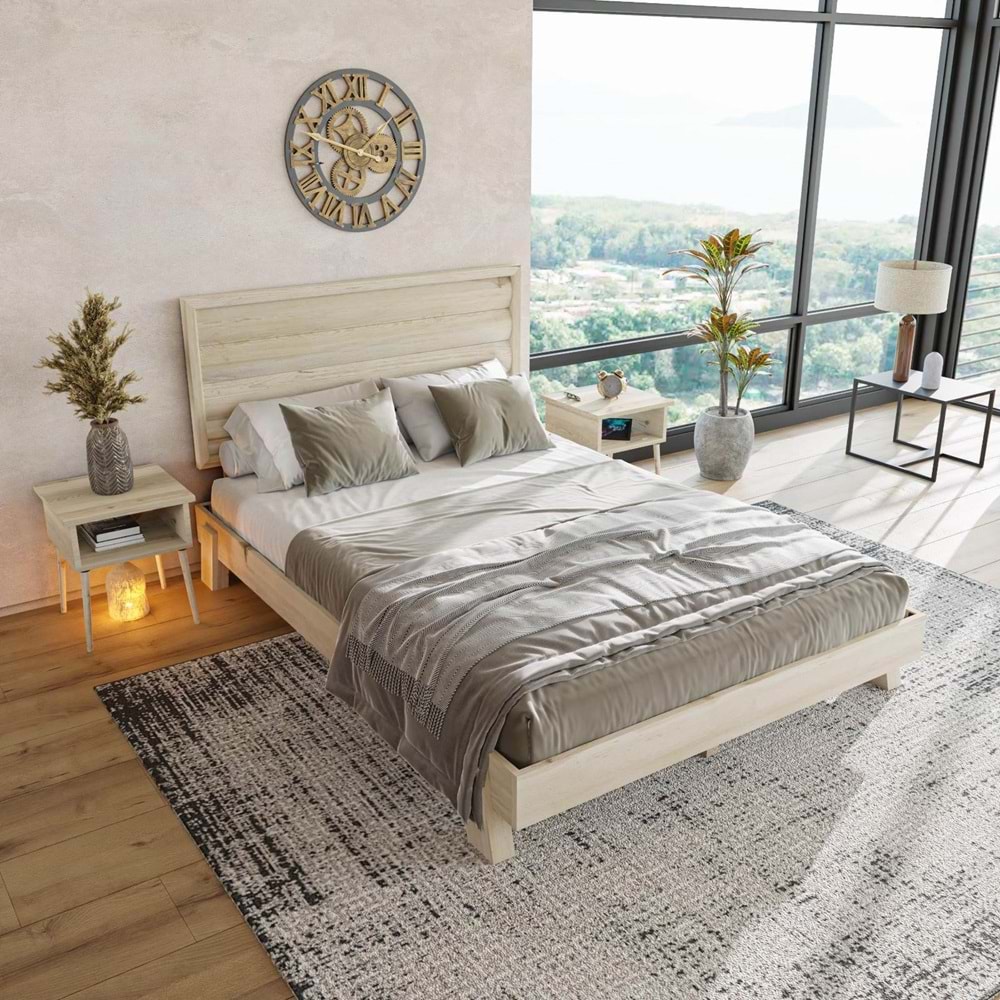 Hüma Model Doğal Çam Ahşap Karyola Ve İki Komodin Set ( YTY )