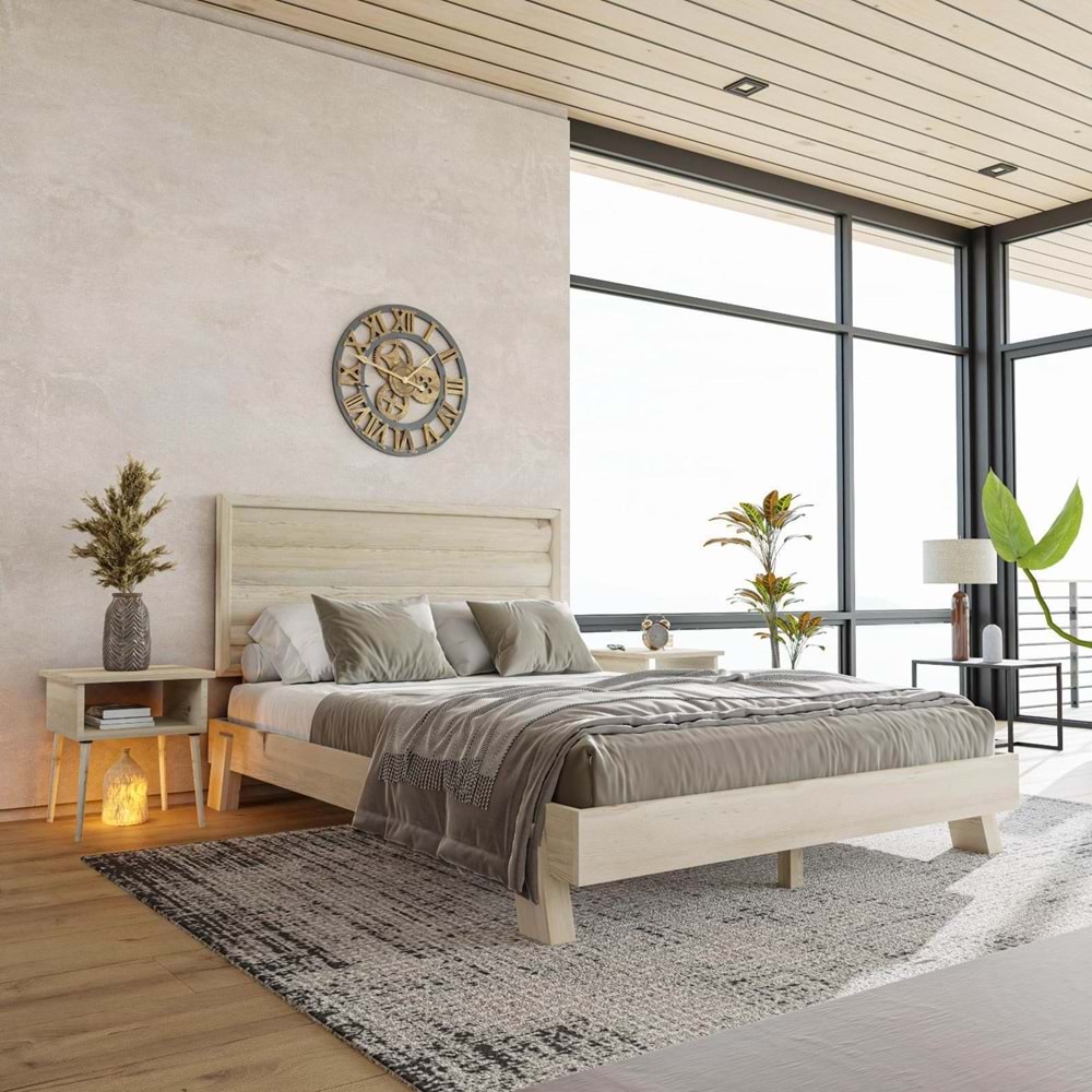 Hüma Model Doğal Çam Ahşap Karyola Ve İki Komodin Set ( YTY )
