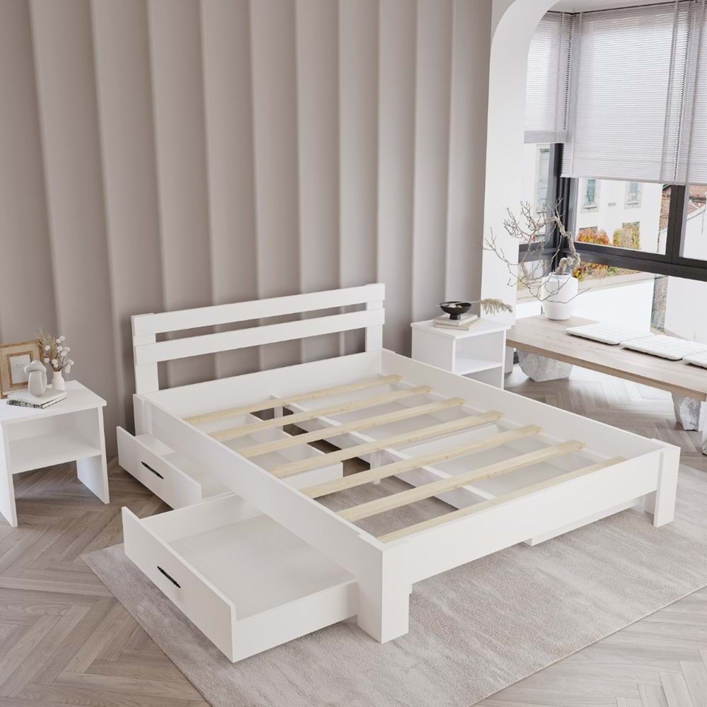 2 Çekmeceli Letto Mdf Karyola | Tek Ve Çift Kişilik Yatak Uyumlu, Kolay Kurulum